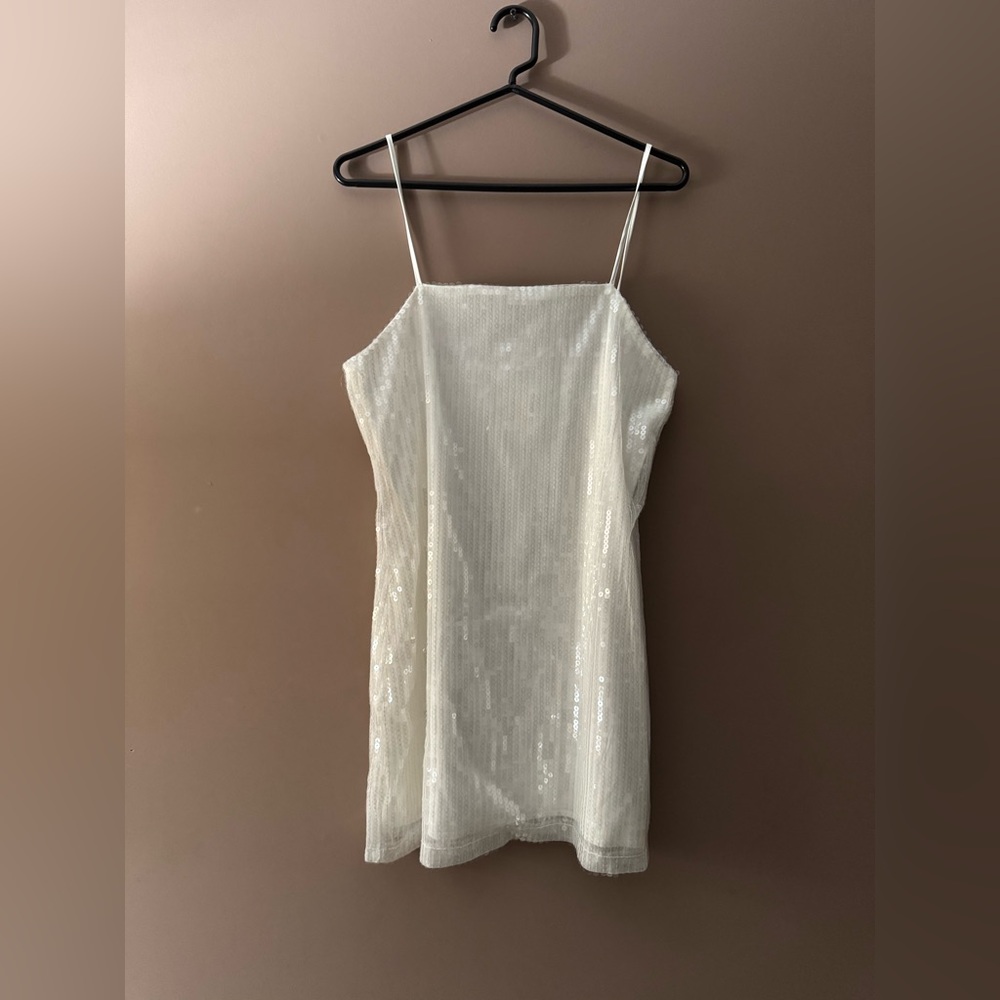 12th Tribe White Sequin Mini Dress